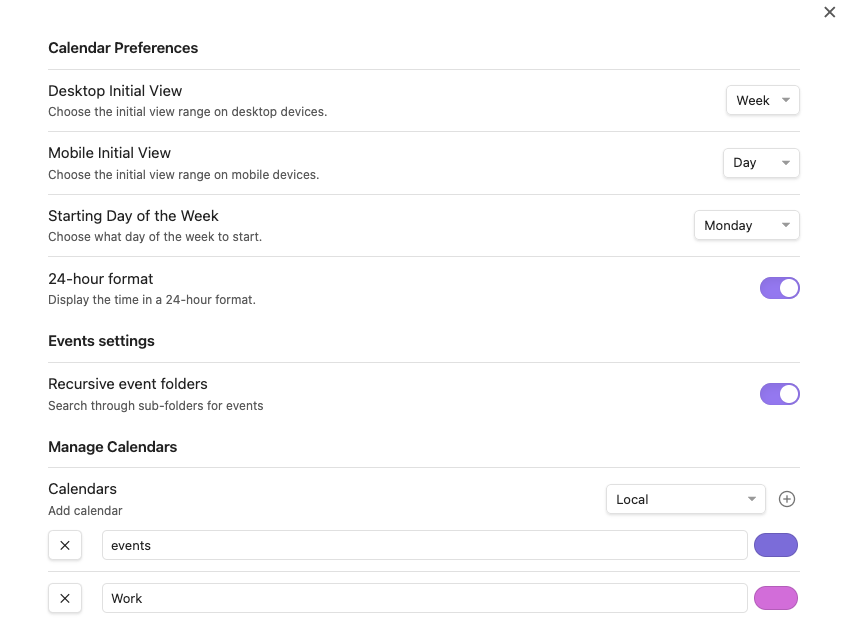 Settings screenshot